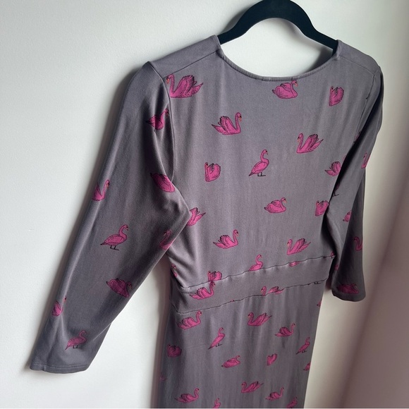 Boden Gray Ruched Sheath Dress with Pink Swans - Picture 9 of 16